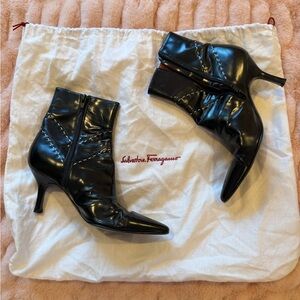 Salvatore Ferragamo Glossy Black Heeled Boots